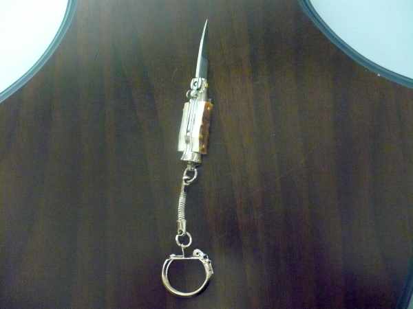 Mini coltello a scatto, italian stiletto - 7 cm corno di cervo / deer horn - lama classica, pugnale artigianale Maniago Italia