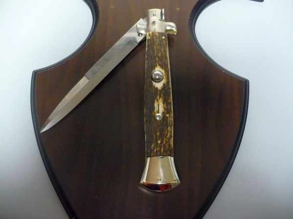 Coltello a scatto - pugnale picklock -A.G.A.Campolin - italian stiletto 38 cm , baionetta - corno di cervo / deer horn - 2