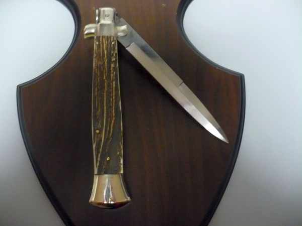 Coltello a scatto - pugnale picklock -A.G.A.Campolin - italian stiletto 38 cm , baionetta - corno di cervo / deer horn - 2