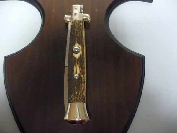 Coltello a scatto - pugnale picklock -A.G.A.Campolin - italian stiletto 38 cm , baionetta - corno di cervo / deer horn - 2