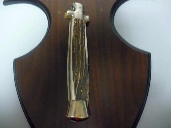 Coltello a scatto - pugnale picklock -A.G.A.Campolin - italian stiletto 38 cm , baionetta - corno di cervo / deer horn - 2