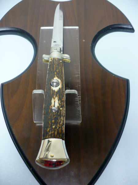 Coltello a scatto - pugnale picklock -A.G.A.Campolin - italian stiletto 38 cm , baionetta - corno di cervo / deer horn - 2