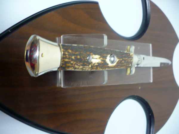 Coltello a scatto - pugnale picklock -A.G.A.Campolin - italian stiletto 38 cm , baionetta - corno di cervo / deer horn - 2