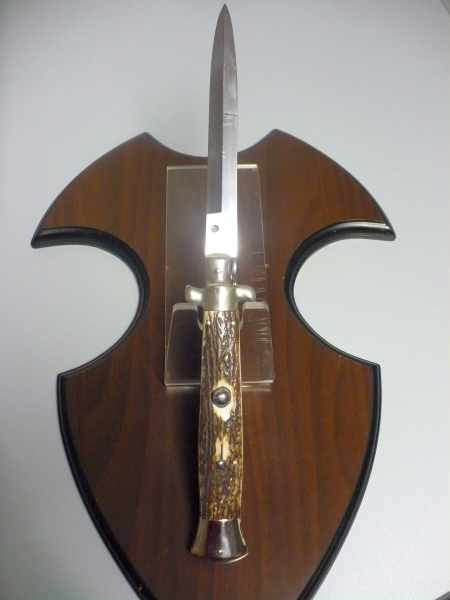 Coltello a scatto - pugnale picklock -A.G.A.Campolin - italian stiletto 38 cm , baionetta - corno di cervo / deer horn - 2