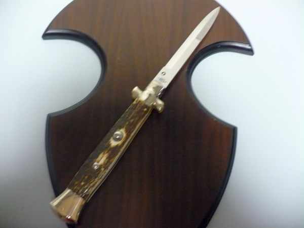 Coltello a scatto - pugnale picklock -A.G.A.Campolin - italian stiletto 38 cm , baionetta - corno di cervo / deer horn - 2