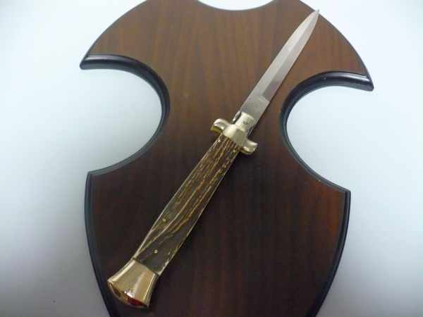 Coltello a scatto - pugnale picklock -A.G.A.Campolin - italian stiletto 38 cm , baionetta - corno di cervo / deer horn - 2
