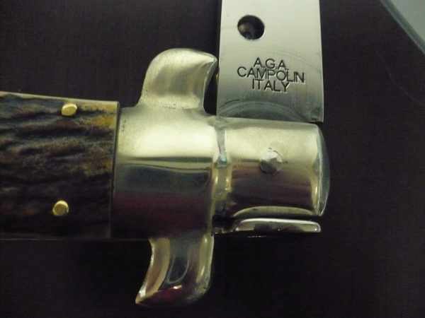 Coltello a scatto - pugnale picklock -A.G.A.Campolin - italian stiletto 38 cm , baionetta - corno di cervo / deer horn - 2