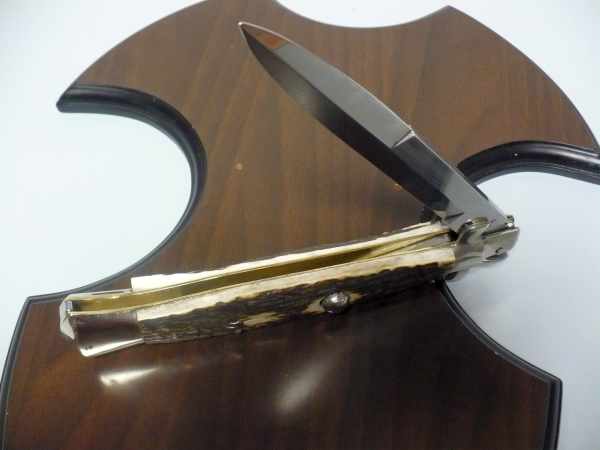 Coltello a scatto - pugnale picklock -A.G.A.Campolin - italian stiletto 38 cm , baionetta - corno di cervo / deer horn - 2