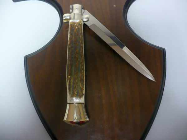 Coltello a scatto - pugnale picklock -A.G.A.Campolin - italian stiletto 38 cm , baionetta - corno di cervo / deer horn - 1
