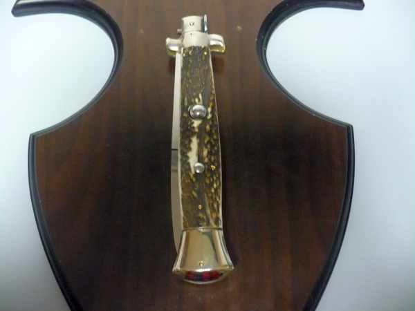 Coltello a scatto - pugnale picklock -A.G.A.Campolin - italian stiletto 38 cm , baionetta - corno di cervo / deer horn - 1
