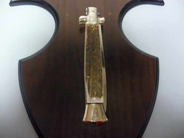 Coltello a scatto - pugnale picklock -A.G.A.Campolin - italian stiletto 38 cm , baionetta - corno di cervo / deer horn - 1