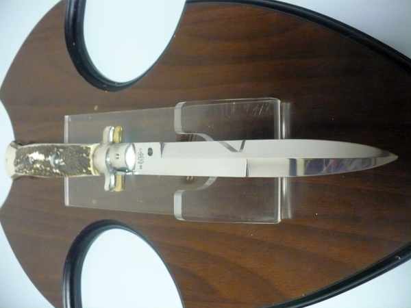 Coltello a scatto - pugnale picklock -A.G.A.Campolin - italian stiletto 38 cm , baionetta - corno di cervo / deer horn - 1