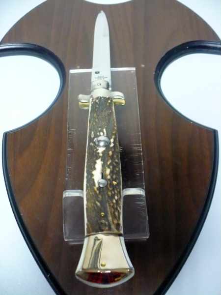 Coltello a scatto - pugnale picklock -A.G.A.Campolin - italian stiletto 38 cm , baionetta - corno di cervo / deer horn - 1