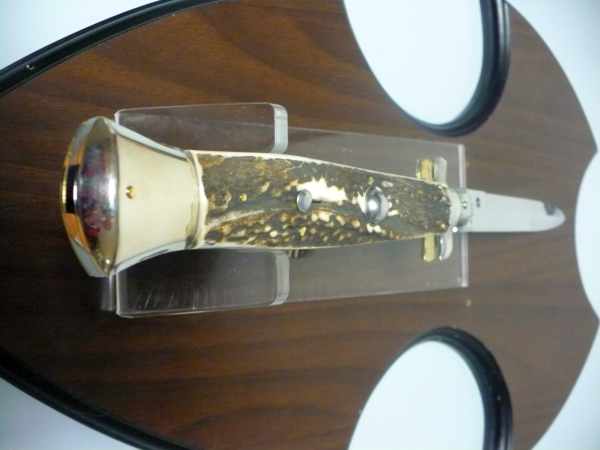 Coltello a scatto - pugnale picklock -A.G.A.Campolin - italian stiletto 38 cm , baionetta - corno di cervo / deer horn - 1
