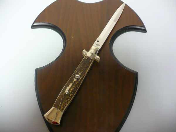 Coltello a scatto - pugnale picklock -A.G.A.Campolin - italian stiletto 38 cm , baionetta - corno di cervo / deer horn - 1