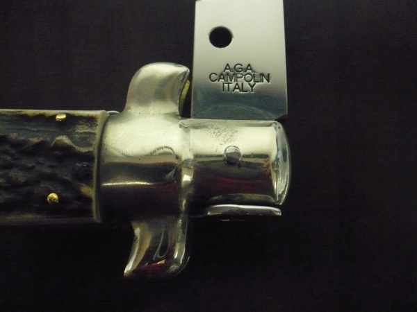 Coltello a scatto - pugnale picklock -A.G.A.Campolin - italian stiletto 38 cm , baionetta - corno di cervo / deer horn - 1