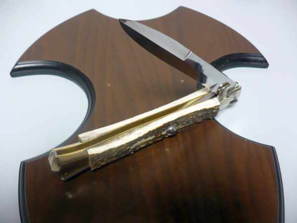 Coltello a scatto - pugnale picklock -A.G.A.Campolin - italian stiletto 38 cm , baionetta - corno di cervo / deer horn - 1
