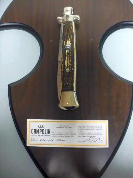 Coltello a scatto - pugnale picklock -A.G.A.Campolin - italian stiletto 38 cm , baionetta - corno di cervo / deer horn