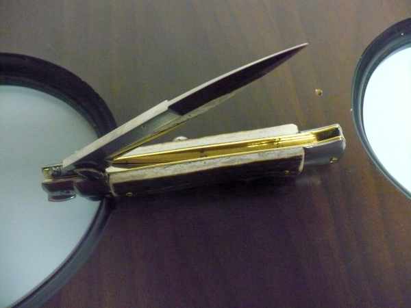 Coltello a scatto - pugnale -Frank Beltrame - italian stiletto 23 cm- lama baionetta - corno di cervo / deer horn - FB 23/63B - 6