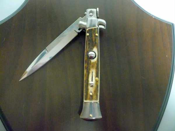 Coltello a scatto - pugnale -Frank Beltrame - italian stiletto 23 cm- lama baionetta - corno di cervo / deer horn - FB 23/63B - 6