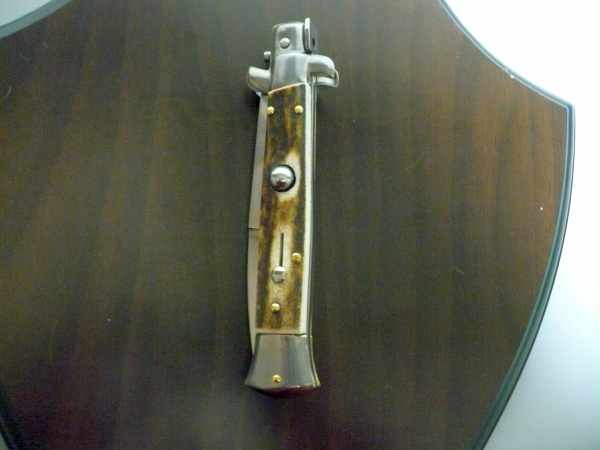 Coltello a scatto - pugnale -Frank Beltrame - italian stiletto 23 cm- lama baionetta - corno di cervo / deer horn - FB 23/63B - 6