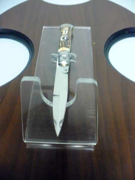 Coltello a scatto - pugnale -Frank Beltrame - italian stiletto 23 cm- lama baionetta - corno di cervo / deer horn - FB 23/63B - 6