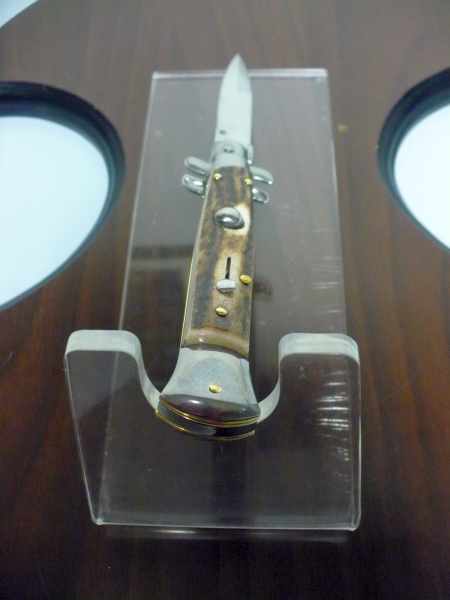 Coltello a scatto - pugnale -Frank Beltrame - italian stiletto 23 cm- lama baionetta - corno di cervo / deer horn - FB 23/63B - 6