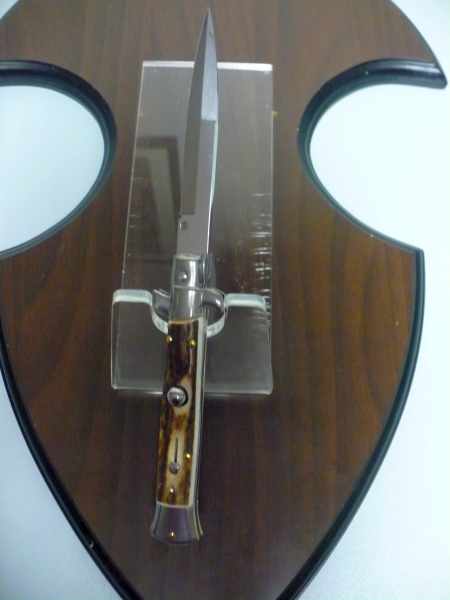 Coltello a scatto - pugnale -Frank Beltrame - italian stiletto 23 cm- lama baionetta - corno di cervo / deer horn - FB 23/63B - 6