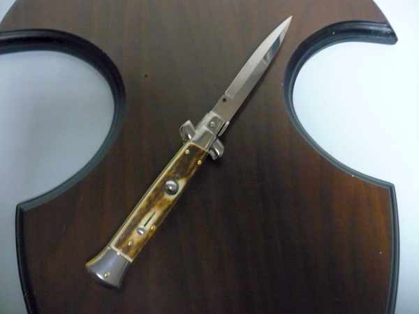 Coltello a scatto - pugnale -Frank Beltrame - italian stiletto 23 cm- lama baionetta - corno di cervo / deer horn - FB 23/63B - 6