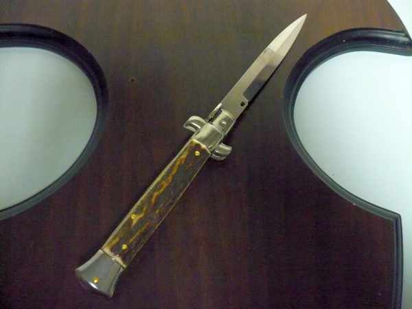 Coltello a scatto - pugnale -Frank Beltrame - italian stiletto 23 cm- lama baionetta - corno di cervo / deer horn - FB 23/63B - 6