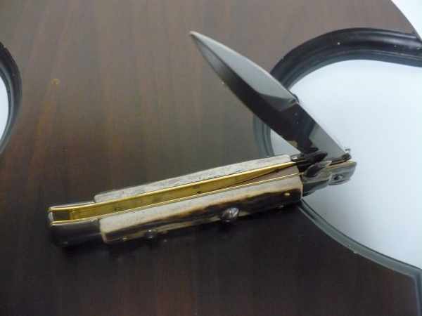Coltello a scatto - pugnale -Frank Beltrame - italian stiletto 23 cm- lama baionetta - corno di cervo / deer horn - FB 23/63B - 6