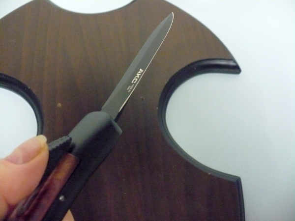 Italian stiletto frontale coltellerie AKC Campolin - 20 cm - ergonomica , legno di radica, lama dagger teflonata nero - 6