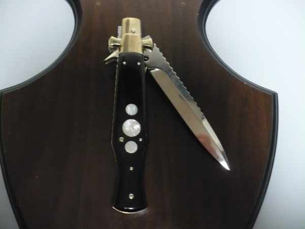 Black Widow A.G.A. Campolin - italian stiletto 28 cm con guardia a croce maltese - bufalo scuro + madreperla