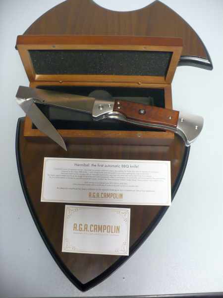 Hannibal A.G.A. Campolin - italian stiletto 34 cm - snake wood , legno di serpente - il primo coltello automatico per barbecue