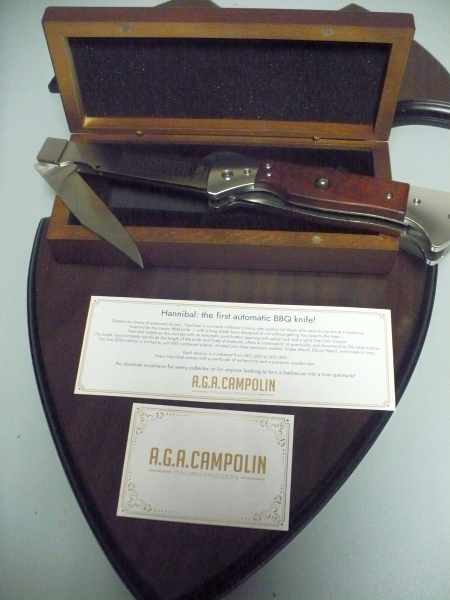 Hannibal A.G.A. Campolin - italian stiletto 34 cm - snake wood , legno di serpente - il primo coltello automatico per barbecue