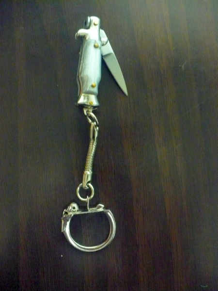 Mini coltello a scatto, italian stiletto - 7 cm perloide grigia / gray pearloid - lama classica, pugnale artigianale Maniago Italia