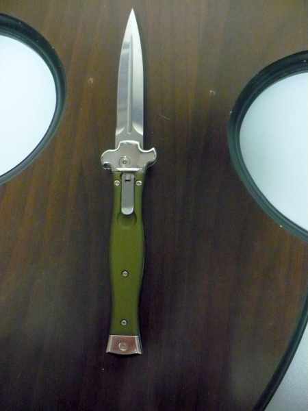 AGA Campolin Zero + Green - Satin Dagger , coltello a scatto, italian stiletto con leverlock 22cm