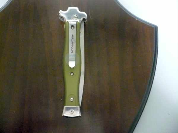 AGA Campolin Zero + Green - Satin Dagger , coltello a scatto, italian stiletto con leverlock 22cm