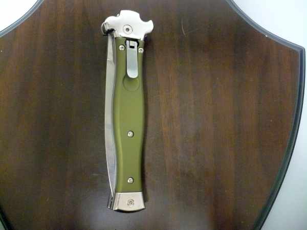 AGA Campolin Zero + Green - Satin Dagger , coltello a scatto, italian stiletto con leverlock 22cm