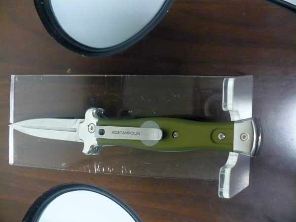 AGA Campolin Zero + Green - Satin Dagger , coltello a scatto, italian stiletto con leverlock 22cm