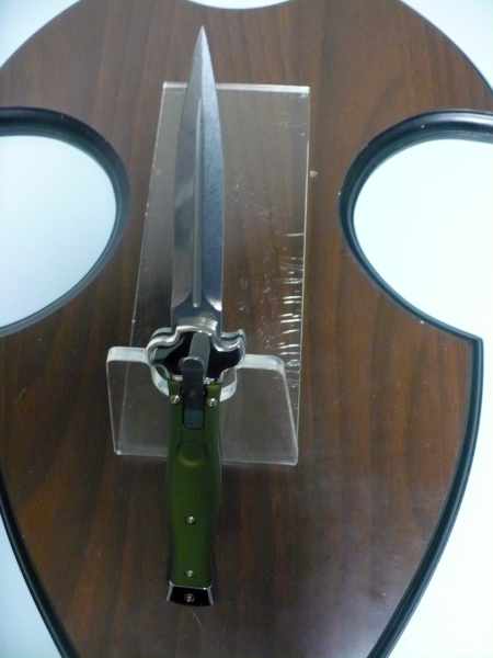 AGA Campolin Zero + Green - Satin Dagger , coltello a scatto, italian stiletto con leverlock 22cm