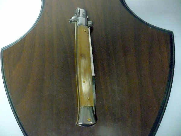 Frank Beltrame - italian stiletto, coltello a scatto, 28 cm -bufalo chiaro, lama baionetta FB 28/48B- 1