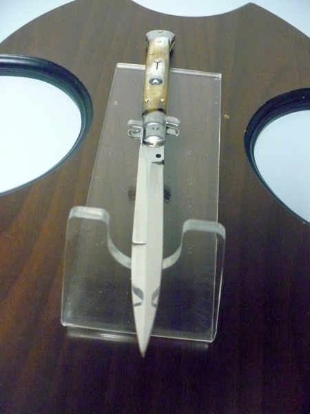 Frank Beltrame - italian stiletto, coltello a scatto, 28 cm -bufalo chiaro, lama baionetta FB 28/48B- 1