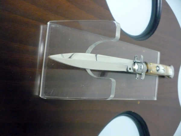 Frank Beltrame - italian stiletto, coltello a scatto, 28 cm -bufalo chiaro, lama baionetta FB 28/48B- 1
