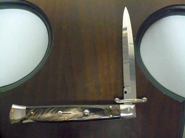 Swinguard Frank Beltrame - italian stiletto 28 cm - corno di bufalo scuro - lama baionetta FB 550/58- 1
