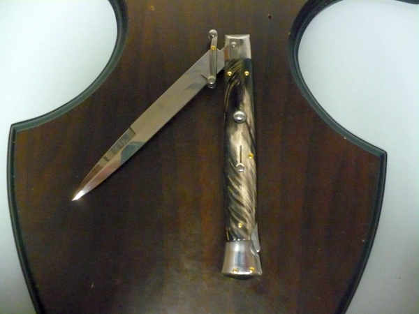 Swinguard Frank Beltrame - italian stiletto 28 cm - corno di bufalo scuro - lama baionetta FB 550/58- 1