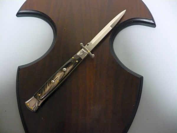 Swinguard Frank Beltrame - italian stiletto 28 cm - corno di bufalo scuro - lama baionetta FB 550/58- 1