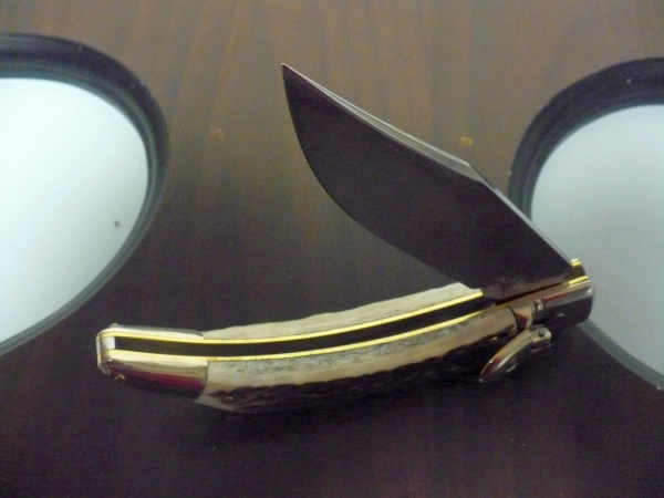 Campolin, coltello a scatto , diana leverlock -21,50 cm- corno di  cervo, switchblade deer horn - 1