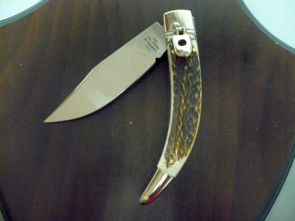 Campolin, coltello a scatto , diana leverlock -21,50 cm- corno di  cervo, switchblade deer horn - 1