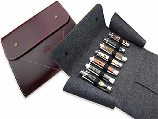 A.G.A. Campolin , borsa portacoltelli media-medium knife bag, pelle marrone - 14 tasche,brown leather - 14 pockets